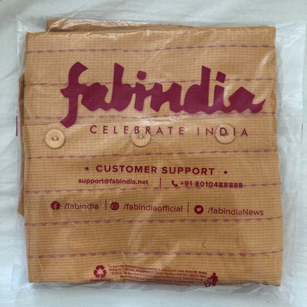 Fabindia Men's Yellow Viscose Blend Geometric Nehru Jacket Size L